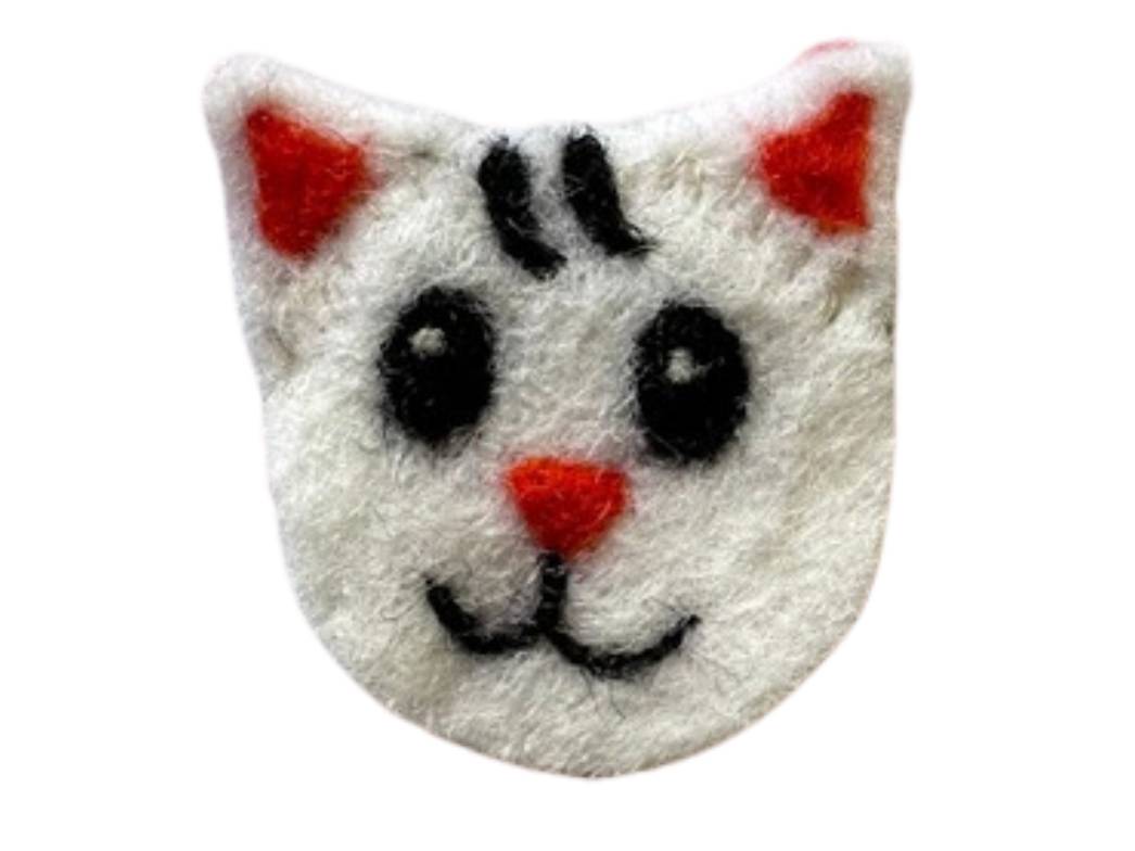 Felt sticker White Cat, handmade felt, white