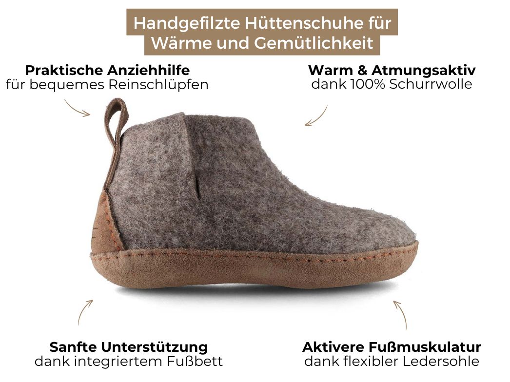 Hüttenschuhe mit Ledersohle Yeti, steingrau