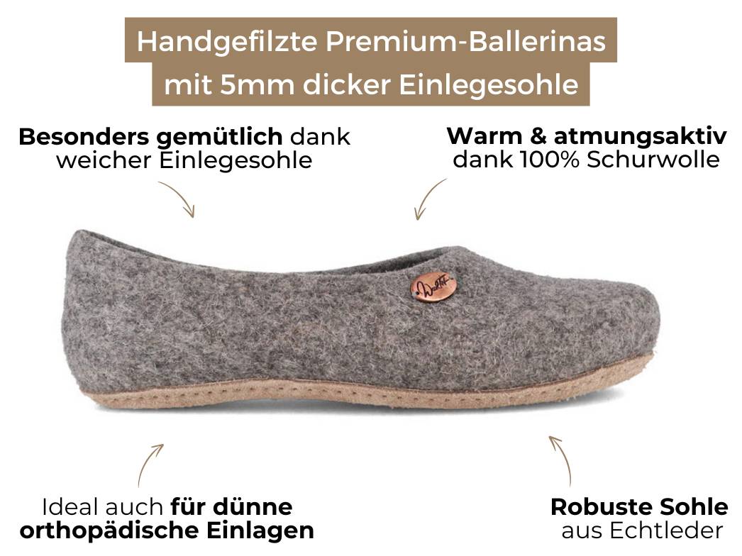 Ballerina-Hausschuhe aus Filz, hellgrau