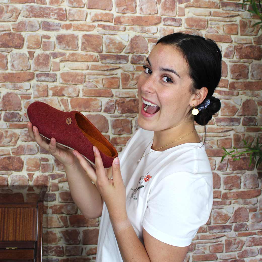 Filzpantoffeln mit Einlagen Classic, dunkelrot