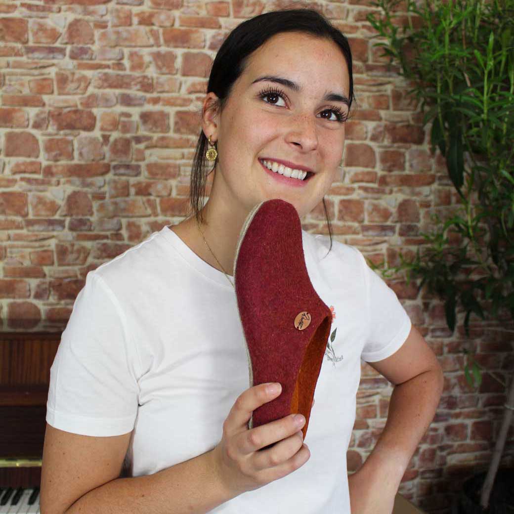 Filzpantoffeln mit Einlagen Classic, dunkelrot
