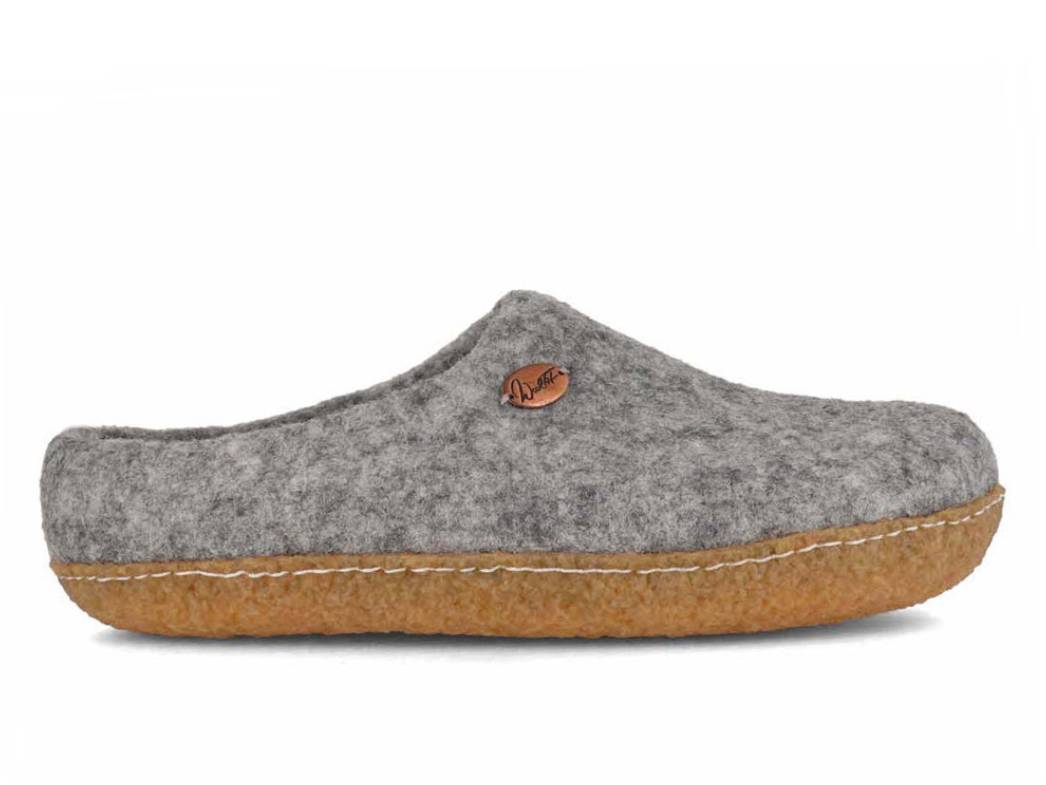Barfuß-Hausschuh Footprint mit Naturgummisohle, steingrau