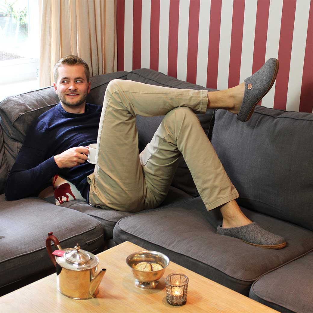 Filzpantoffeln mit Einlagen Classic, hellgrau