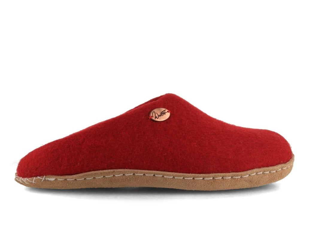 Offene Filzpantoffeln ohne Fersenrand Tibet, dunkelrot
