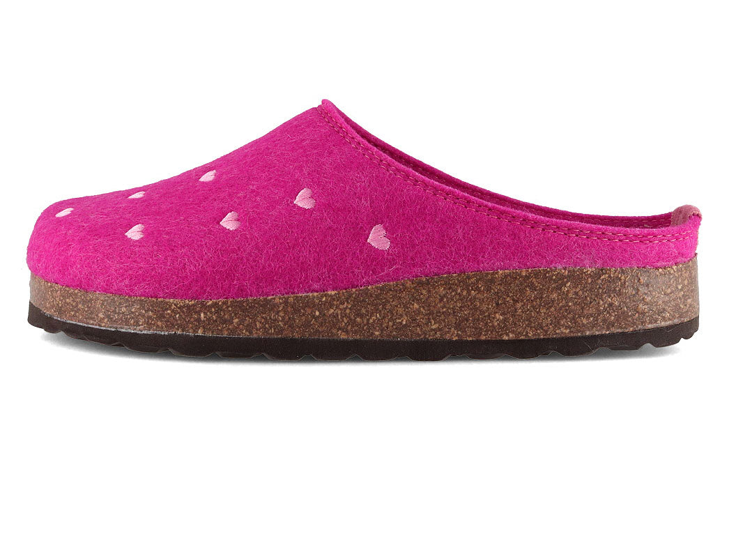 Tuffeln Herzchen vegane Filzpantoffeln, fuchsia