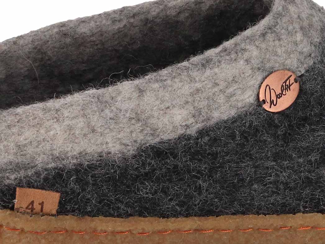 Sherpa Filzpantoffeln mit Fußbett & Naturgummisohle, grau