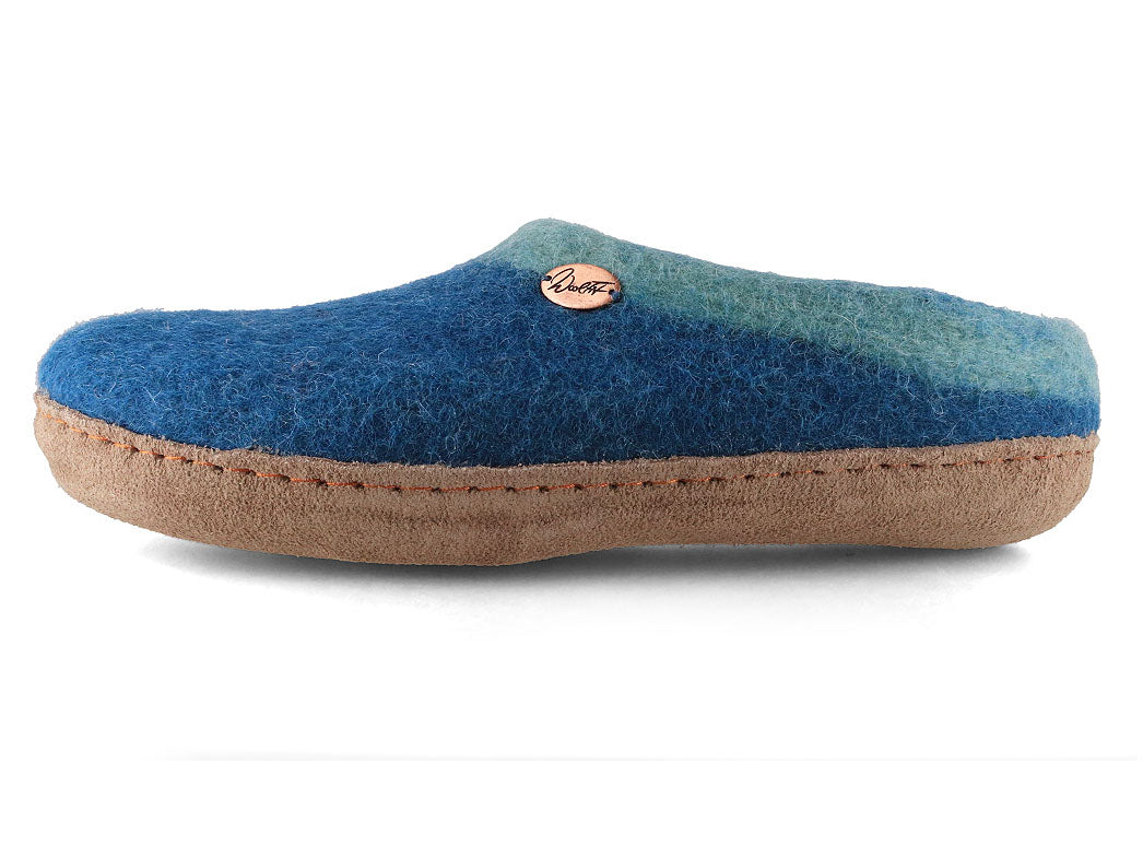 Sherpa Filzpantoffeln mit Fußbett & Ledersohle, blau