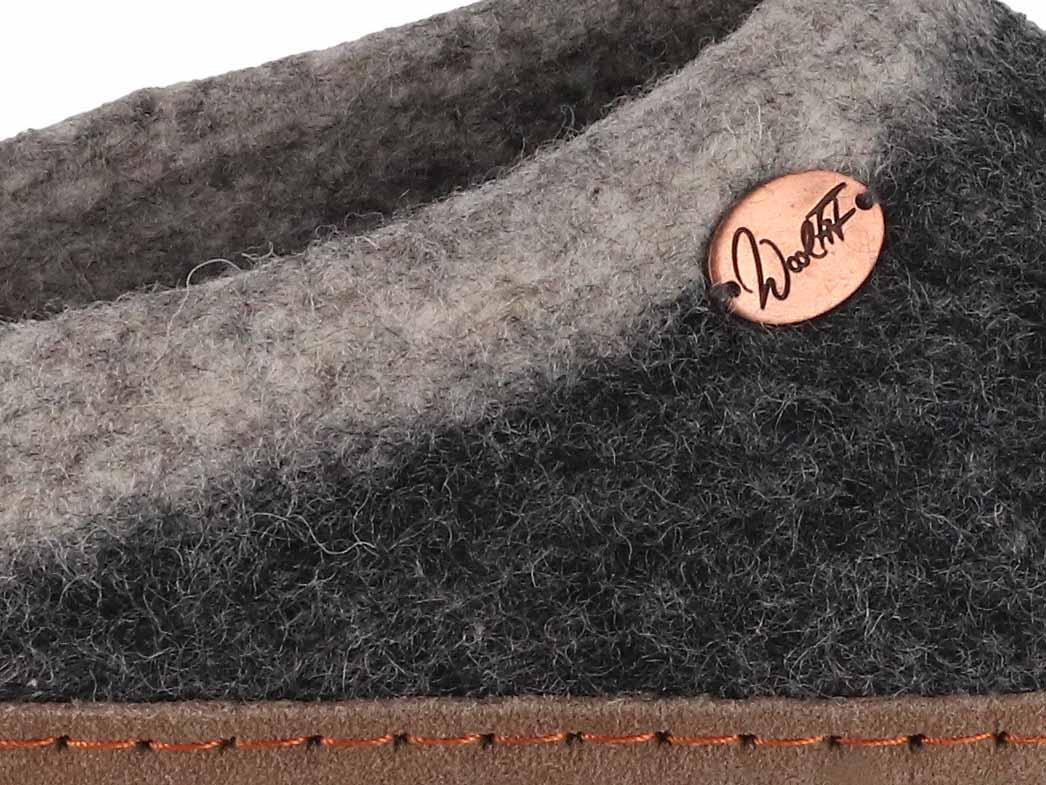 Sherpa Filzpantoffeln mit Fußbett & Ledersohle, grau