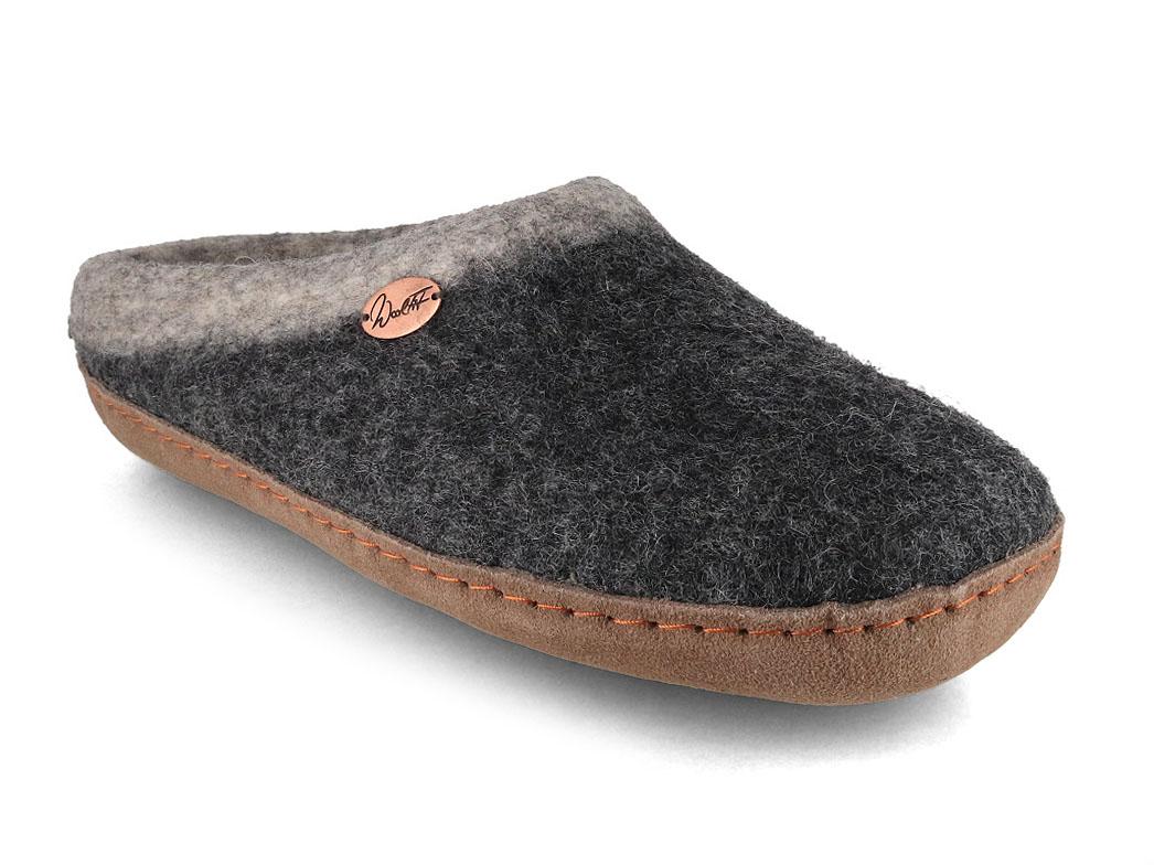 Sherpa Filzpantoffeln mit Fußbett & Ledersohle, grau