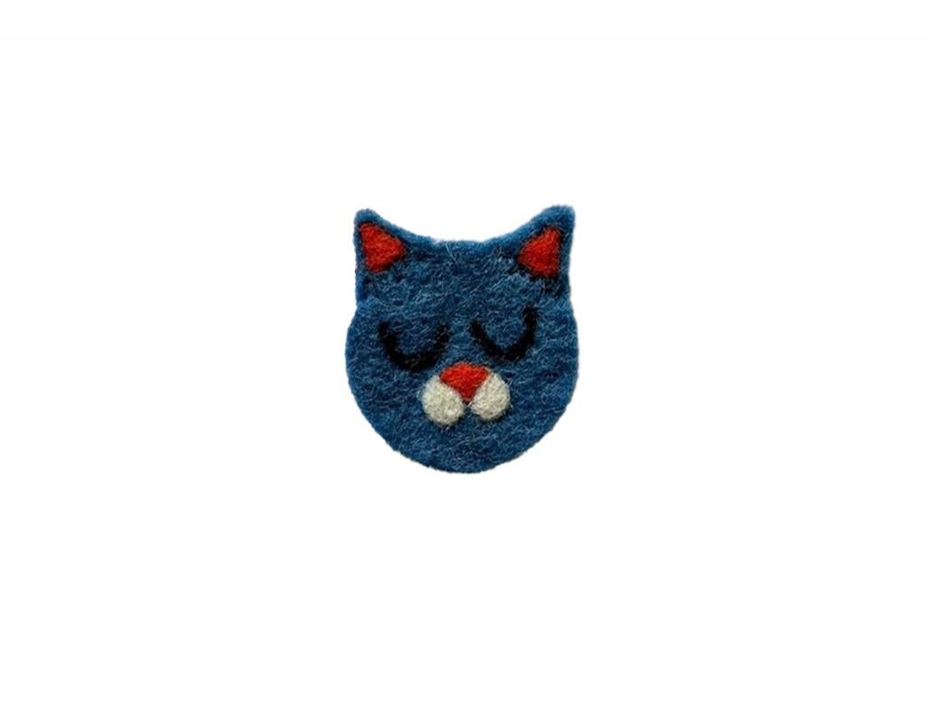 Filzsticker Blaue Katze im Set mit Filznadel und Holzgriff, blau