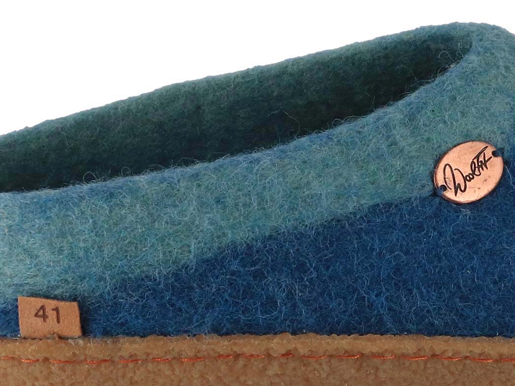 Sherpa Filzpantoffeln mit Fußbett & Naturgummisohle, blau