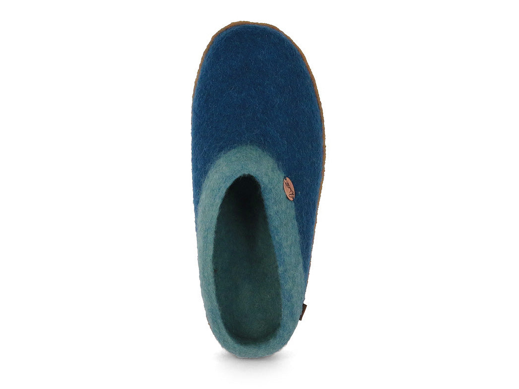 Sherpa Filzpantoffeln mit Fußbett & Naturgummisohle, blau