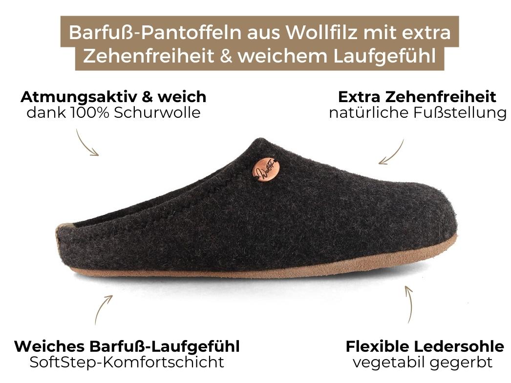 Barefoot Filzpantoffeln mit viel Zehenfreiheit, grau