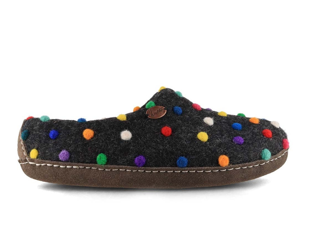 Barfuß-Hausschuh Footprint, graphit/ gepunktet