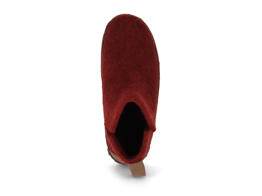 Hüttenschuhe mit Ledersohle Yeti, dunkelrot