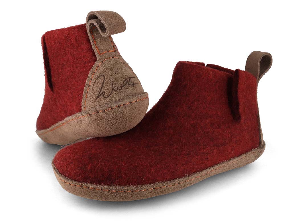 Hüttenschuhe mit Ledersohle Yeti, dunkelrot