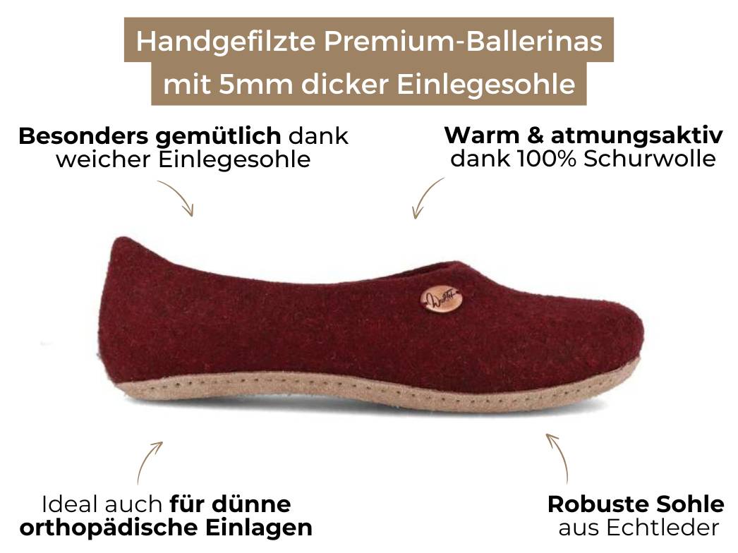 Ballerina-Hausschuhe aus Filz, dark cherry