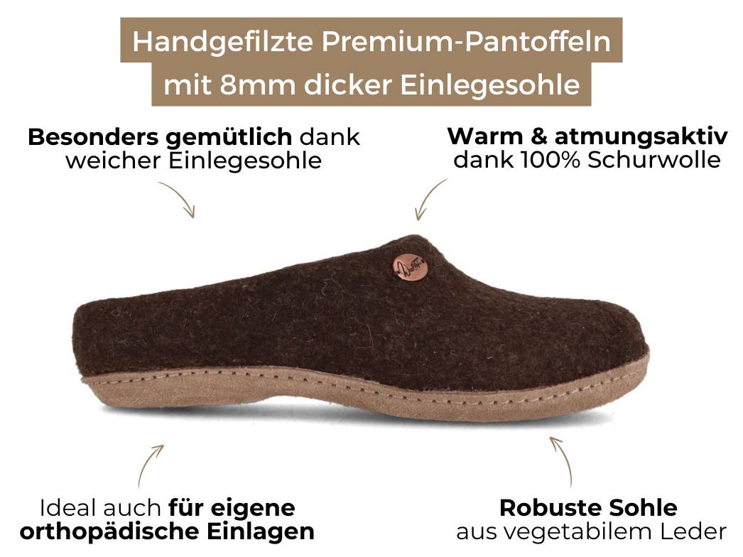 Filzpantoffeln mit Einlagen Classic, braun