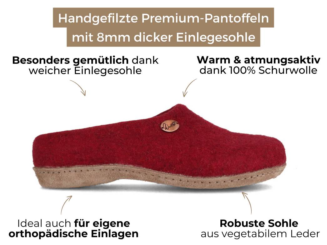 Filzpantoffeln mit Einlagen Classic, dunkelrot