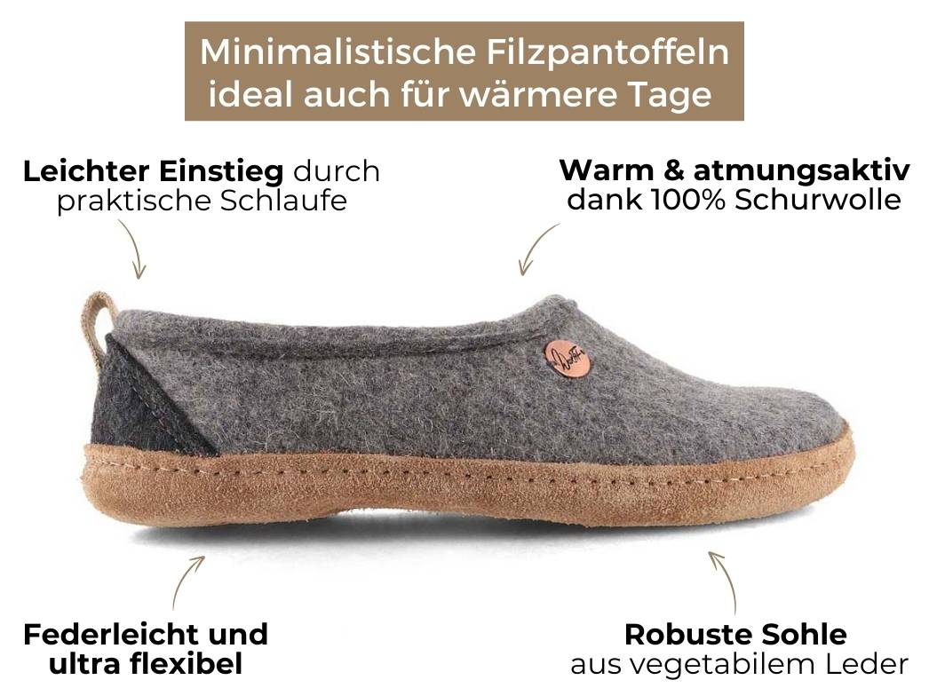 Hohe Filzhausschuhe Highland, hellgrau