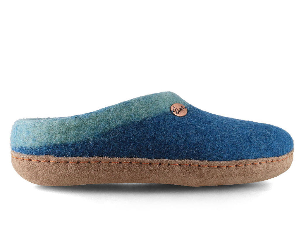 Sherpa Filzpantoffeln mit Fußbett & Ledersohle, blau