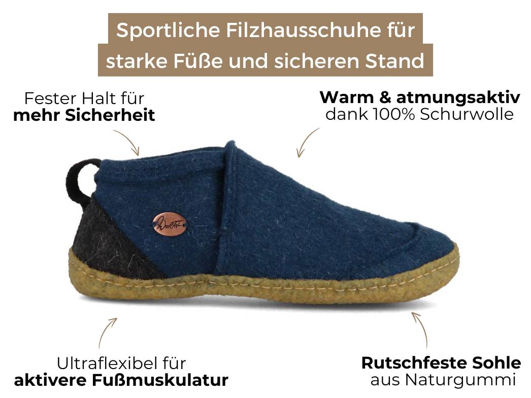 Taiga - hoher Filzhausschuh mit rutschhemmender Gummisohle, blau