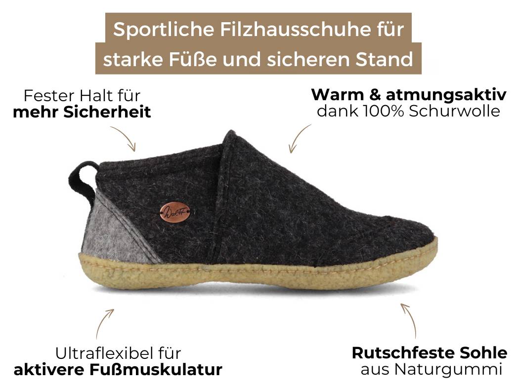 Taiga - hoher Filzhausschuh mit rutschhemmender Gummisohle, dunkelgrau