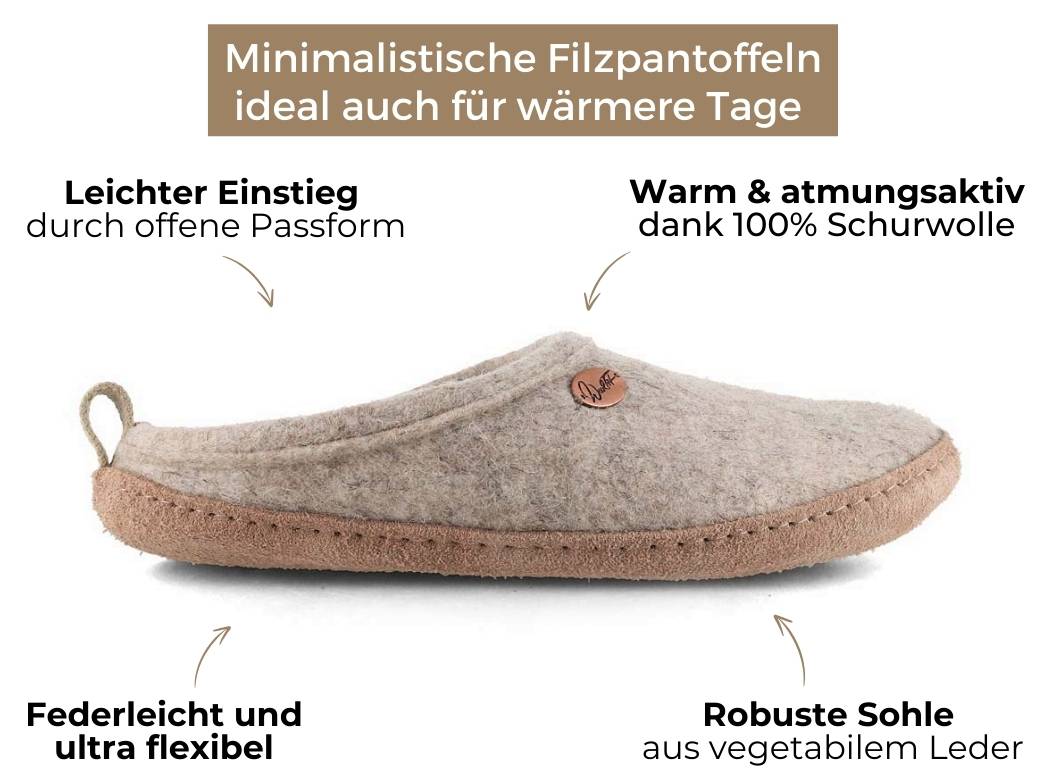 Tundra nachhaltige Filzpantoffeln, beige