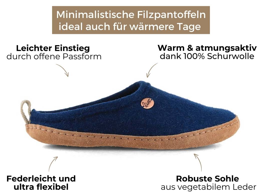 Tundra nachhaltige Filzpantoffeln, blau