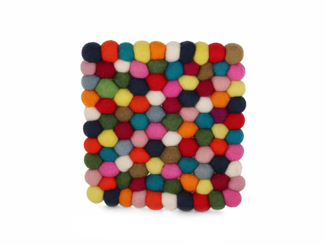 Filzkugeln Untersetzer für Töpfe 20x20cm quadratisch, bunt