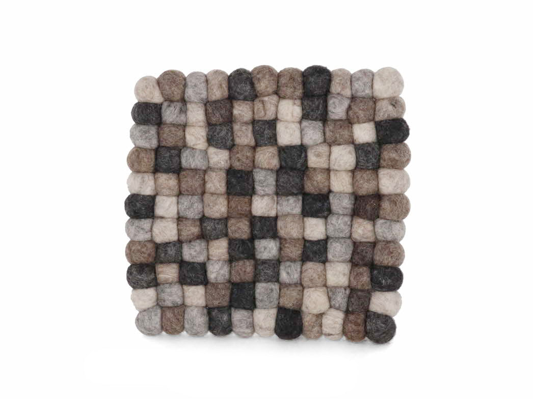 Filzkugeln Untersetzer für Töpfe 20x20cm quadratisch, grau
