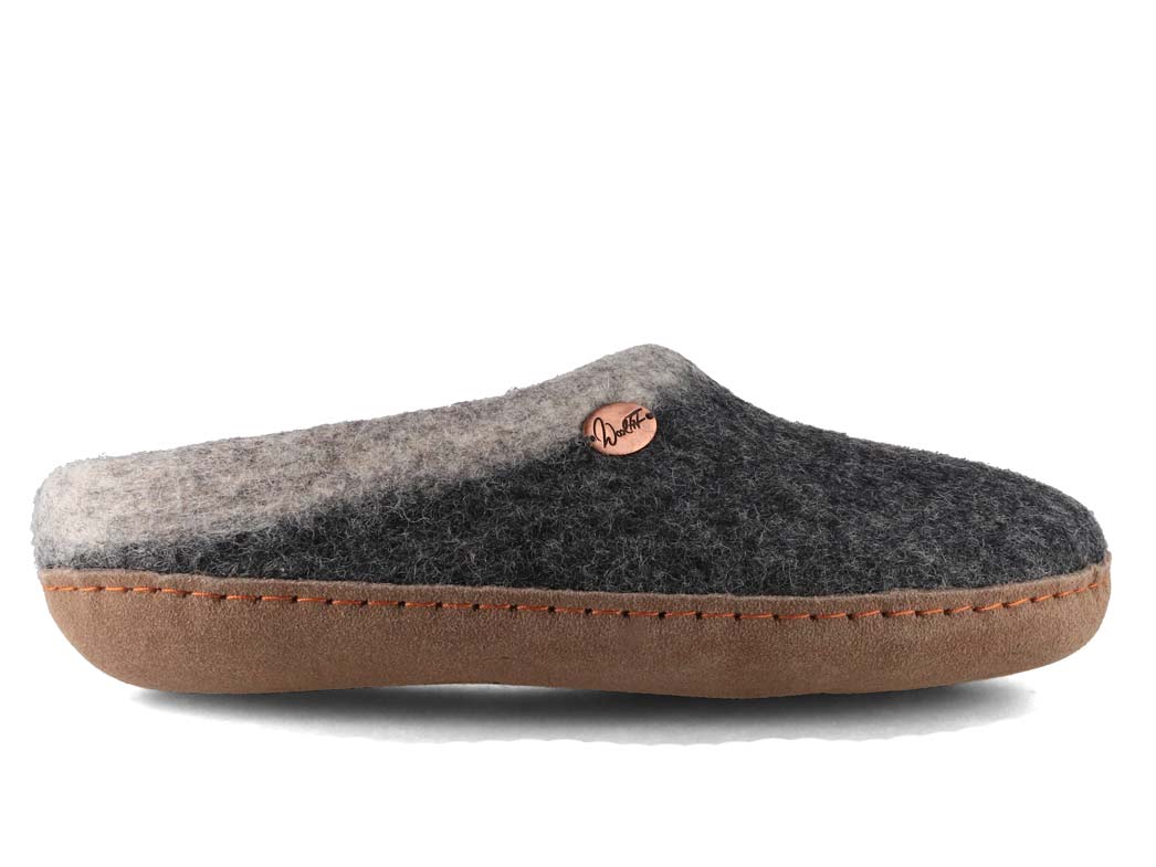 Sherpa Filzpantoffeln mit Fußbett & Ledersohle, grau
