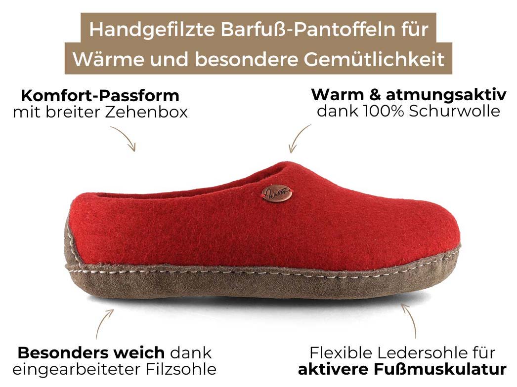 Barfuß-Hausschuh Footprint, dunkelrot