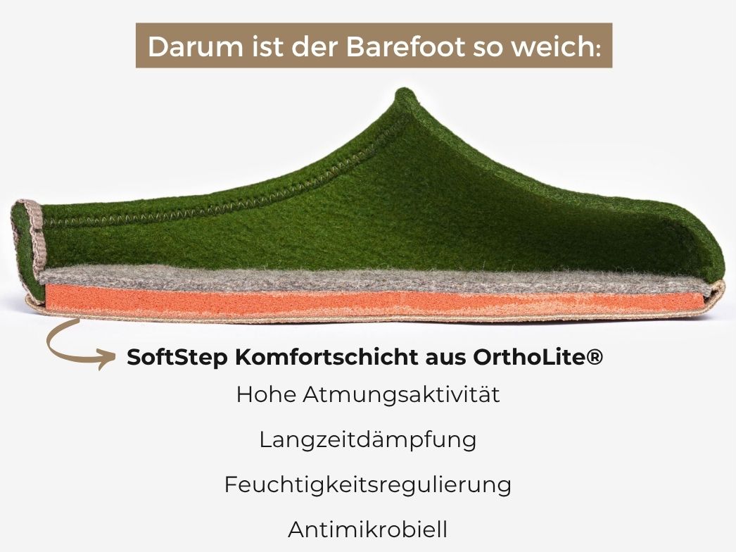 Barefoot Filzpantoffeln mit viel Zehenfreiheit, orange