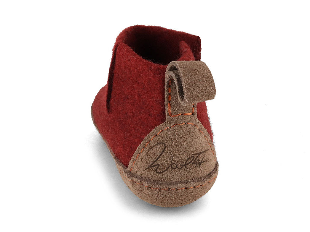 Hüttenschuhe mit Ledersohle Yeti, dunkelrot