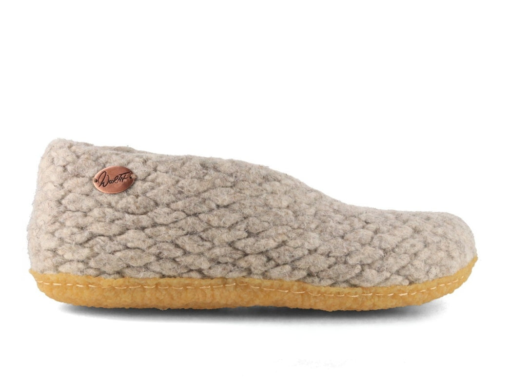 Woolies gewebte Hausschuhe mit Naturgummisohle, beige
