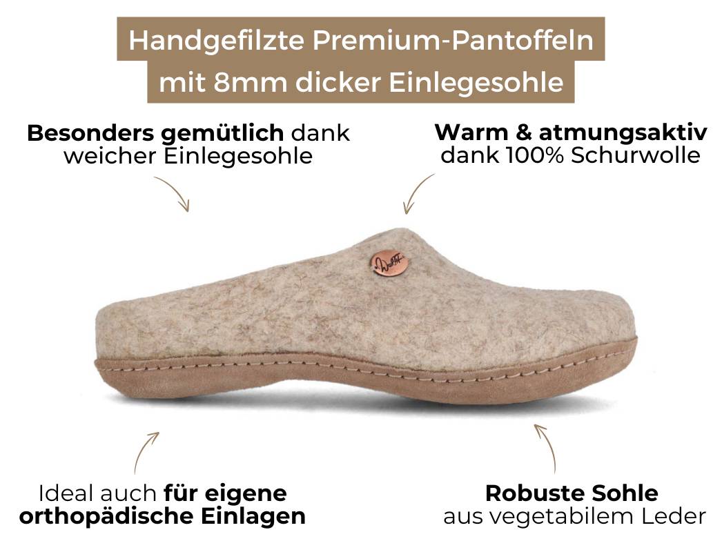 Filzpantoffeln mit Einlagen Classic, beige