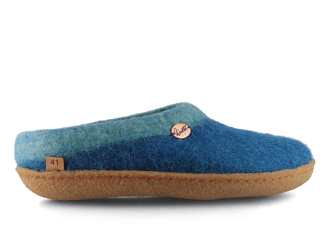 Sherpa Filzpantoffeln mit Fußbett & Naturgummisohle, blau