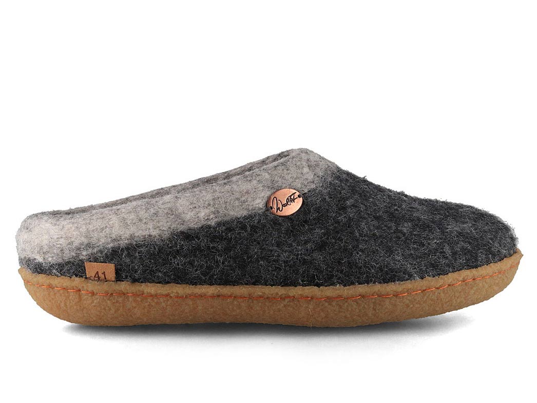 Sherpa Filzpantoffeln mit Fußbett & Naturgummisohle, grau