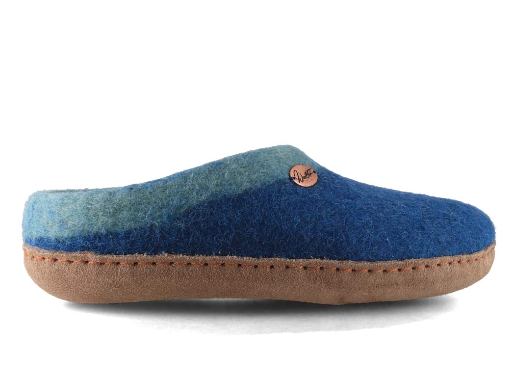 Sherpa Filzpantoffeln mit Fußbett & Ledersohle, blau