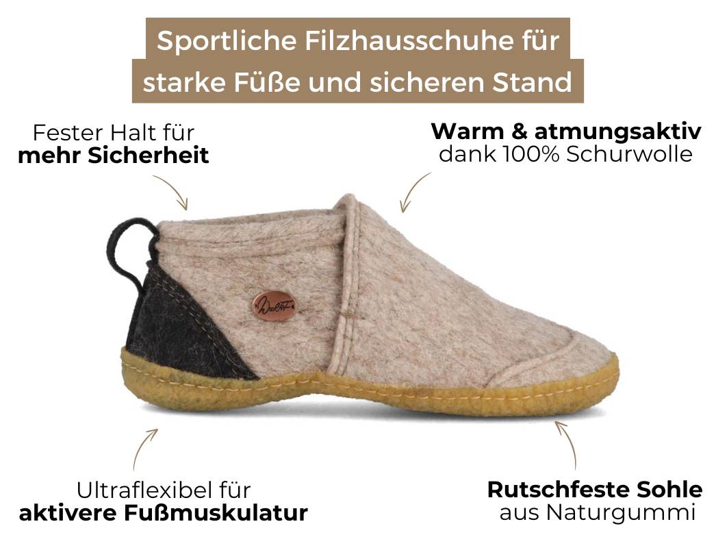 Büro-Hausschuhe Taiga mit Gummisohle, beige