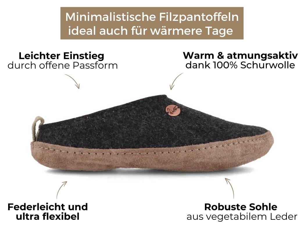 Tundra nachhaltige Filzpantoffeln, dunkelgrau