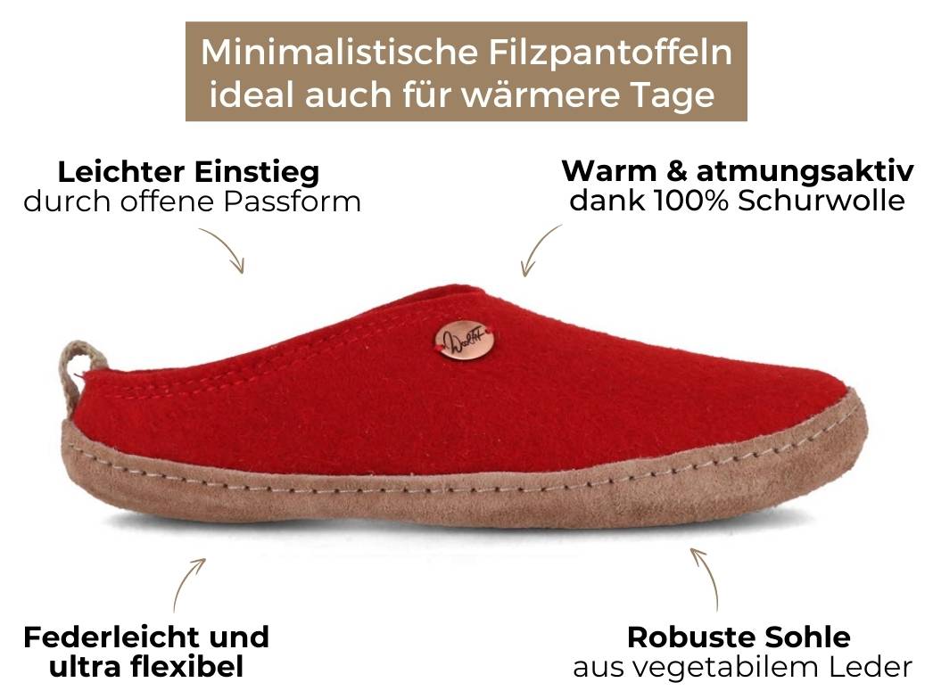 Tundra nachhaltige Filzpantoffeln, rot