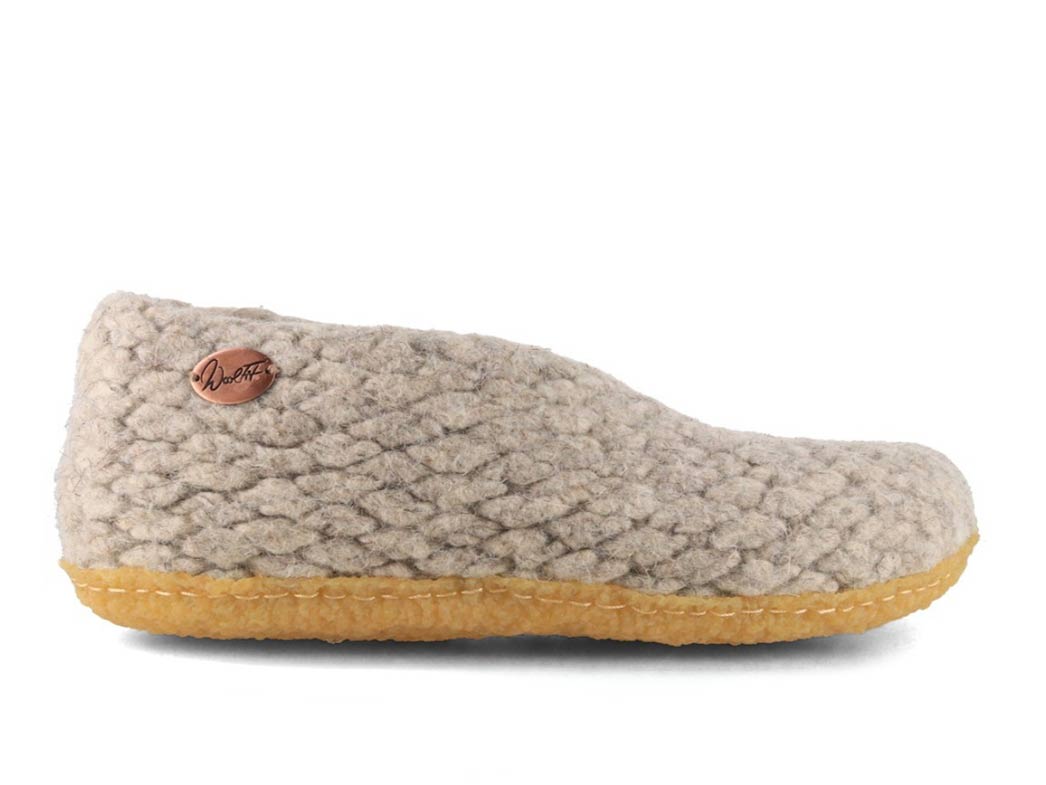 Woolies gewebte Hausschuhe mit Naturgummisohle, beige