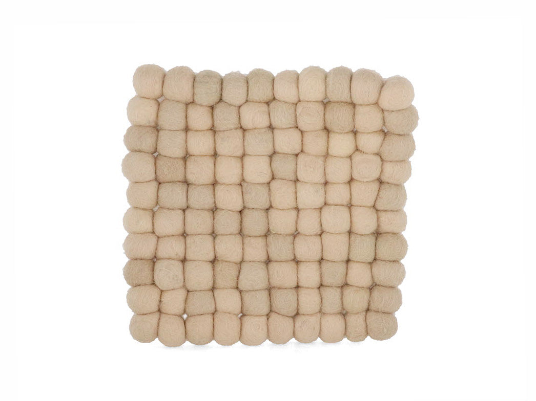 Filzkugeln Untersetzer für Töpfe 20x20cm quadratisch, creme
