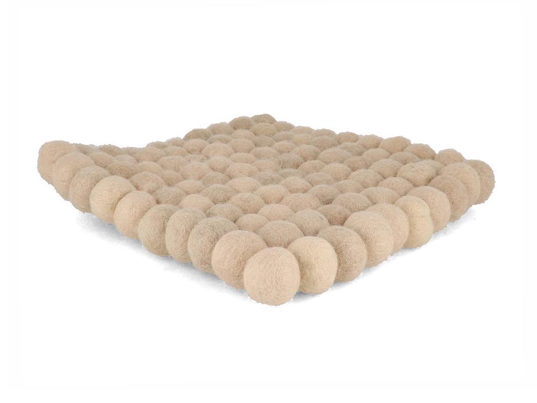 Filzkugeln Untersetzer für Töpfe 20x20cm quadratisch, creme